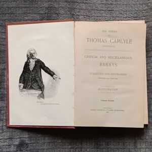1897 The Works Of Thomas Carlyle Antique Essays Hardcover Book, Academia Vintage